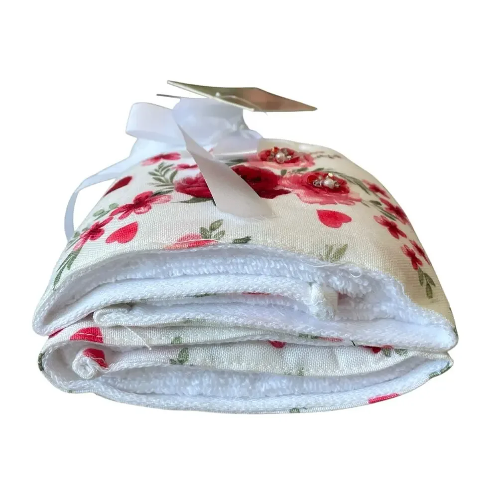 Rachel Zoe Hand Towels FLOWERS & HEARTS 18x28 Cotton Valentines Day Set of 2 NEW